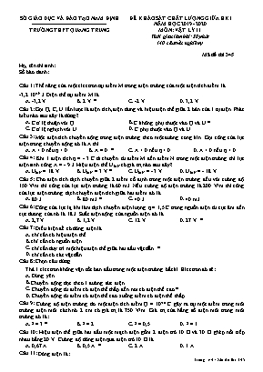 Đề khảo sát chất lượng giữa học kỳ I môn Vật lý Lớp 11 - Mã đề 345 - Năm học 2019-2020 - Trường THPT Quang Trung